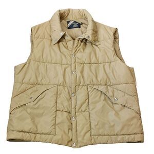 Vintage SEARS Puffer Vest Snap Closure Western Utility Pockets Tan Size 2XL Tall